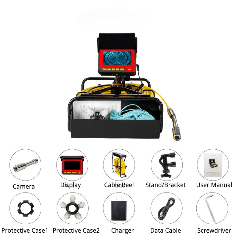 Sewer Camera 30M Cable Pipeline Inspection Camera 11cm TFT LCD Monitor Pipe Camera Screen Waterproof IP68 Duct Inspection Camera with 6PCS LEDs 8500MAH Lithium Battery, DVR Function, 30M