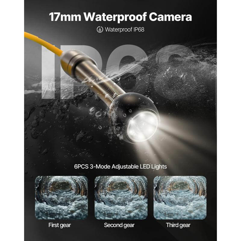 Sewer Camera 30M Cable Pipeline Inspection Camera 11cm TFT LCD Monitor Pipe Camera Screen Waterproof IP68 Duct Inspection Camera with 6PCS LEDs 8500MAH Lithium Battery, DVR Function, 30M