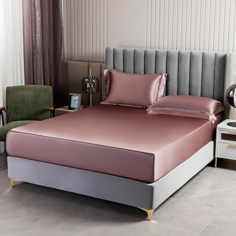 Custom Pure Mulberry Silk Seamless Flat Sheet, Fitted Sheet, Duvet | 32 Momme | Full, Queen, King, California King & Sets | Drape Collection