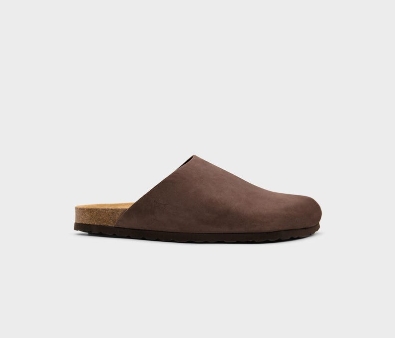 Cork Sandals, Summer Sandals, Mens Slide, Handmade, Cushioned footbed, Sandgrens, Walnut Brown Nubuck Leather, Bilbao