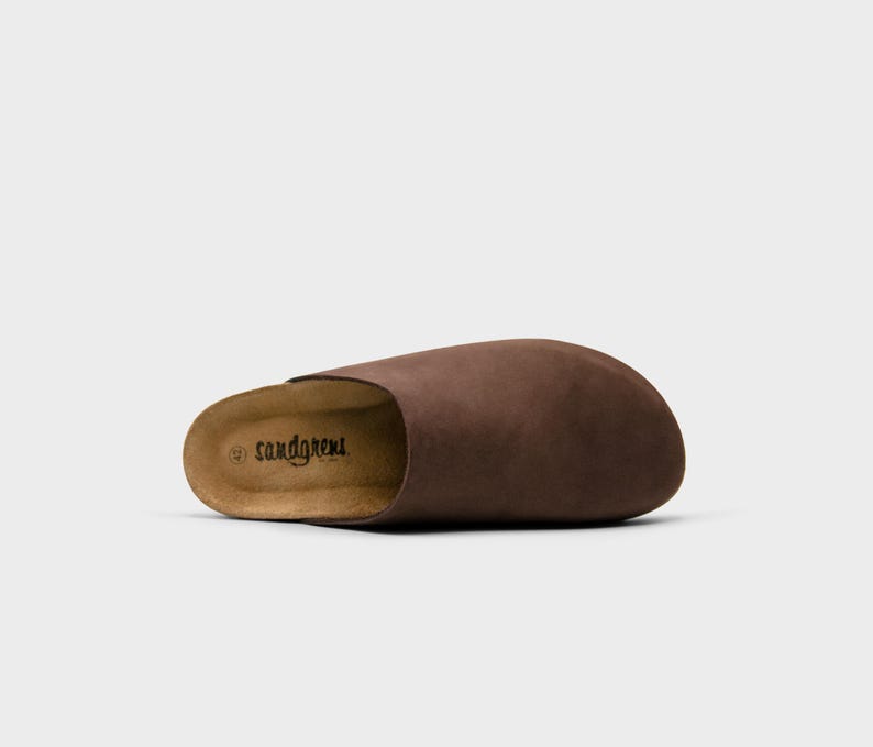 Cork Sandals, Summer Sandals, Mens Slide, Handmade, Cushioned footbed, Sandgrens, Walnut Brown Nubuck Leather, Bilbao