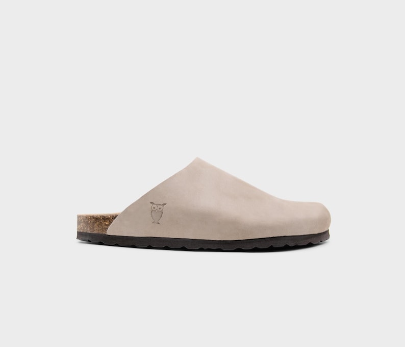 Cork Sandals, Summer Sandals, Mens Slide, Handmade, Cushioned footbed, Sandgrens, Sandstone Beige Nubuck Leather, Bilbao