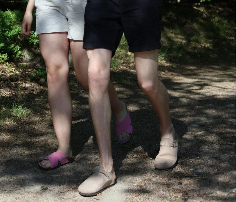 Cork Sandals, Summer Sandals, Mens Slide, Handmade, Cushioned footbed, Sandgrens, Sandstone Beige Nubuck Leather, Toledo