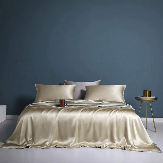 Newly Upgraded Silk Material 26 Momme Mulberry Silk 4-Piece Bedding Set - Custom Fabric with Fragrant Atmosphere - Silk Duvet Cover/Fitted Sheet/2 Pillowcases