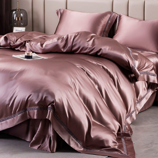 Custom Pure Mulberry Silk Seamless Flat Sheet, Fitted Sheet, Duvet | 32 Momme | Full, Queen, King, California King & Sets | Drape Collection